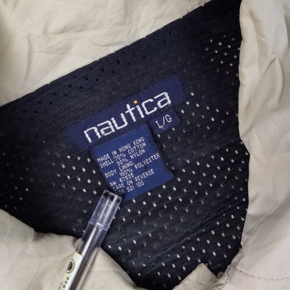 VTG 90s Nautica Snap Large Beige Long Sleeve Collared Windbreaker Jacket - Picture 5 of 15